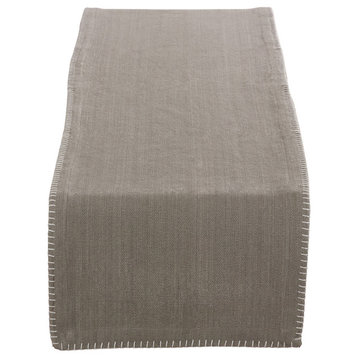 Celena Collection Whip Stitched Design Cotton Table Runner, Gray