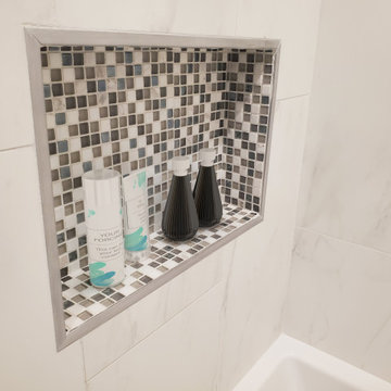 Lake Forest Bathroom Remodel – Mosaic Tile Shower Niche & Porcelain Walls