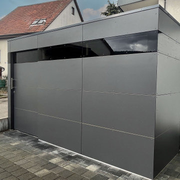 Modernes Gartenhaus als Fahrradgarage