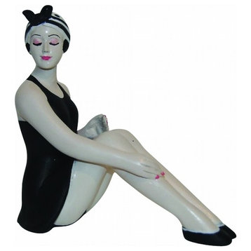 Retro Bathing Beauty Figurine Statue, 1920s French Swim Suit Woman Black Dress