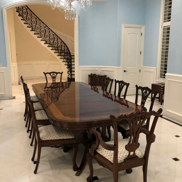Large Scallop Cornered Dining Table, Chippendale Chairs, Hepplewhite Sideboard