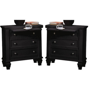 Home Square 3 Drawer Nightstand in Black and Silver ( Set of 2 )
