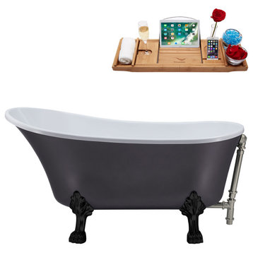 55" Streamline N355BL-BNK Clawfoot Tub and Tray With External Drain