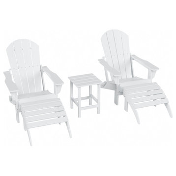 WestinTrends 5PC Outdoor Patio Adirondack Chairs w/Ottomans and Side Table Set, White