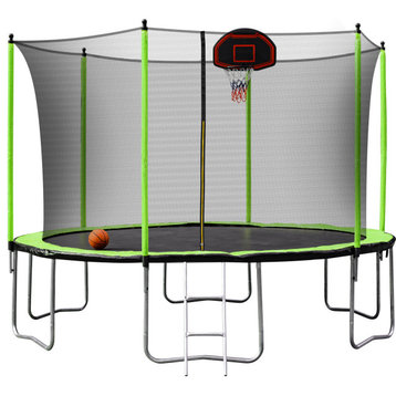 12-ft Round Backyard Trampoline in Green with Enclosure, Covered/Padded Springs