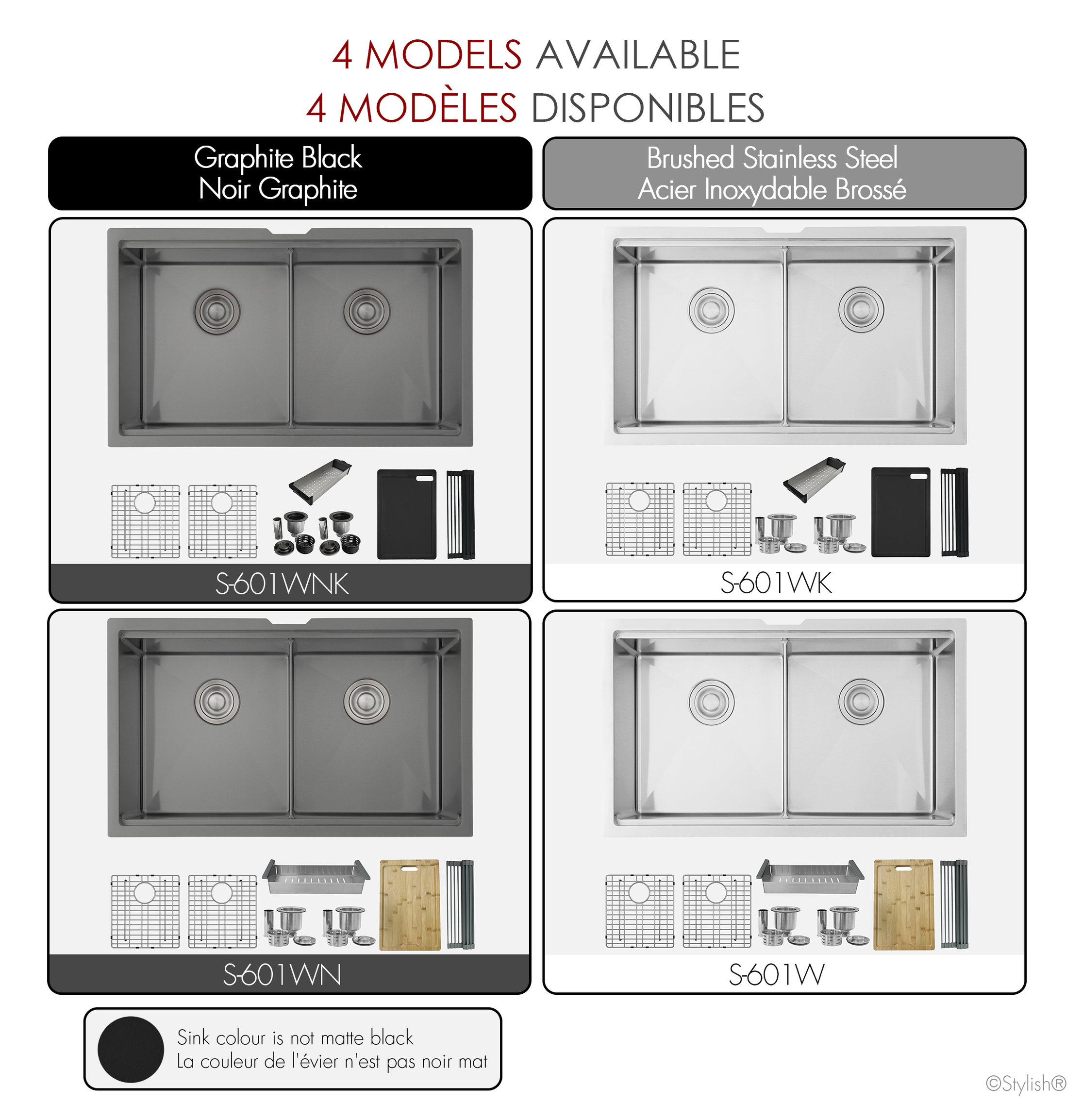 STYLISH 32 in Workstation Double Bowl Undermount Kitchen Sink with Accessories, Graphite