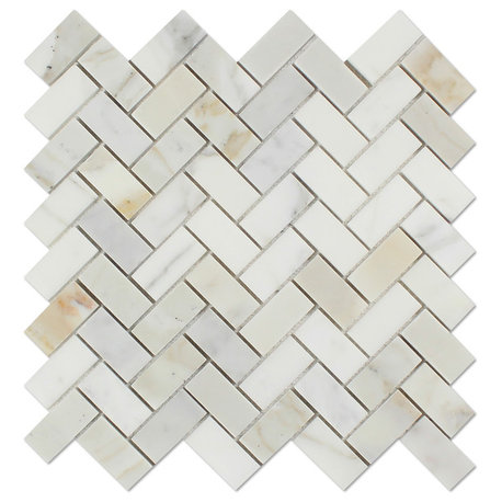 11.75"x11.75" Calacatta Gold Italian Calcutta Marble Honed Herringbone Tile