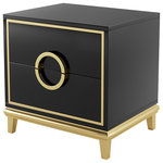 Homary - Modern Nightstand with 2 Drawers in Gold Finish Square Bedside Table, Black - - Stylish Design: Modern design with square silhouette and high gloss white tone adds an elegant appeal and sophisticated touch to your bedroom.
