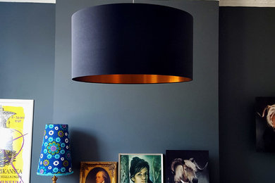 Brushed copper lampshade in jet black linen