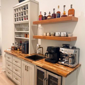 Custom Wet Bar and Coffee Station with Butcher Block Countertops