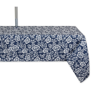 Nautical Blue Floral Print Outdoor Tablecloth 60X84