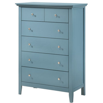 Maklaine Engineered Wood 5 Drawer Bedroom Chest in Teal Finish