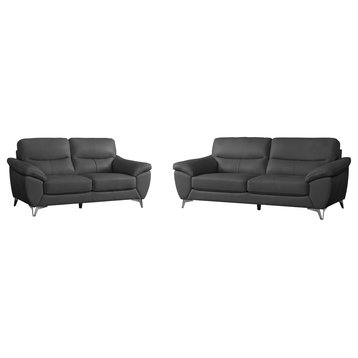 Melody 2pc Leather Sofa and Loveseat set, Dark Gray