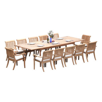 13-Piece Outdoor Teak Dining Set: 117" Rectangle Table, 12 Arbor Stacking Chairs