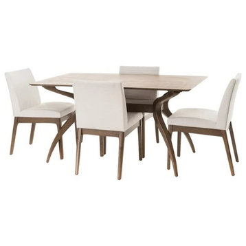 5 Pieces Dining Set, Rectangular Table & Comfortable Padded Chairs, White