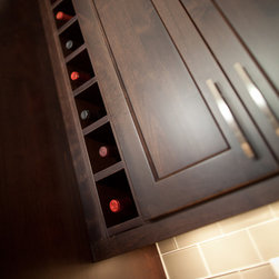 Transitional Kitchen with Slab Granite - Wine Racks