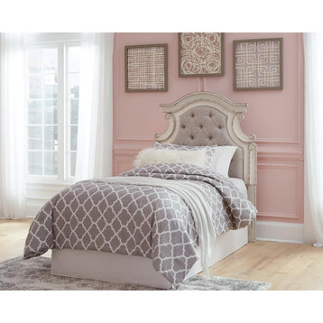 Realyn Chipped White Twin Upholstered Headboard
