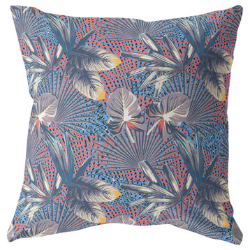 18" Indigo Red Tropical Indoor Outdoor Throw Pillow