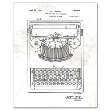 Typewriter Patent on Distressed White 24x30 Canvas Wall Art