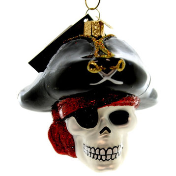 Old World Christmas Jolly Roger Glass Skull Pirate Halloween Ornament 24160