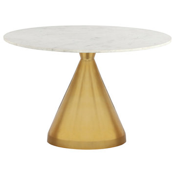 Emery Marble Dining Table, Brushed Gold