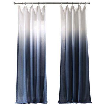 Ombre Faux Linen Semi Sheer Single Panel Curtain, Blue, 50W x 84L