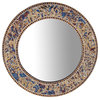 24" Decorative Round Glass Mosaic Wall Mirror, Fired Gold