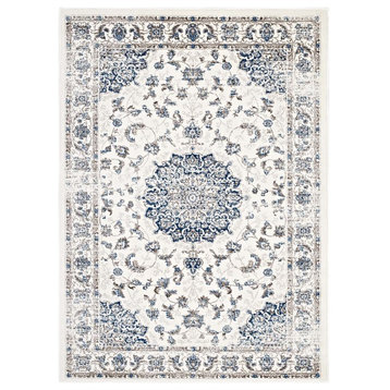 Modern Living Area Rug, Distressed Vintage Style, Ivory White