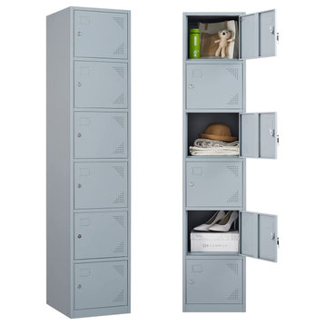 Metal Locker Steel Storage Cabinet for Office School Gym, Gray, 6 Doors