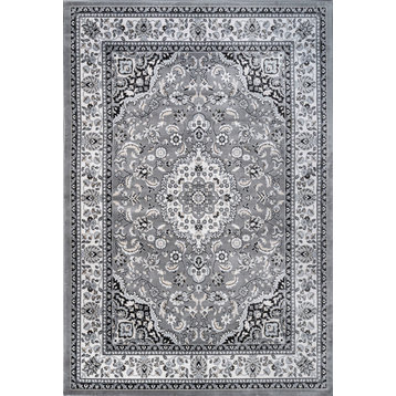 Palmette Modern Persian Floral Area Rug, Gray and Ivory, 3x5