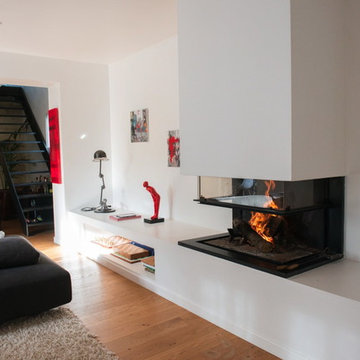 Cheminée design foyer ouvert 3 faces - Bruges