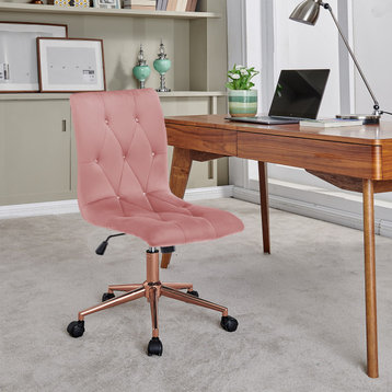 Rhinestone Tufted Armless Office Chair, Pink Velvet