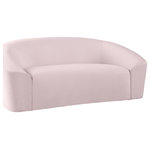 Meridian Furniture - Riley Velvet Upholstered Rounded Loveseat, Pink - Go for easy, breezy style with this lovely Riley velvet love seat. The pink velvet is a showstopper in the living room, den, or great room, adding a casual yet modern vibe wherever you choose to use it. The velvet material feels soft and welcoming to the touch, ensuring that your leisure time is well spent in cloud-like comfort. Pair it with other items in the Riley collection, or use it on its own as a standalone piece.