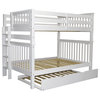 Bedz King Pine Wood Full over Full Bunk Bed with Twin Trundle in White