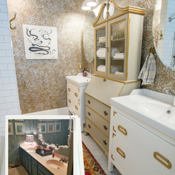 Bathroom Remodel- Maxed Out Storage and Metallic Wall Stencil