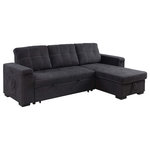 Lilola Home - Toby Woven Fabric Reversible Sleeper Sectional, Storage, Cupholder, Black - The Toby sectional sofa comes with pull-out bed, reversible storage chaise, and hidden cup holders in the arms allowing you to have a variety of functions and features, perfect for any guests! The side storage pockets can hold your phone and tablet while it's charging with the built-in USB ports. Beautifully designed with double stitching on the back cushions and seat. Also designed with comfort in mind with the tufted cushion and quality soft woven fabric. Complete your living space with this multifunctional sleeper sectional.
