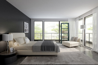 Trendy bedroom photo in Montreal with gray walls