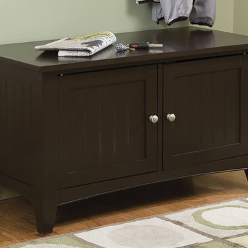 Mint Green Mudroom with Espresso Brown Storage Bench, Shaker Cottage Style