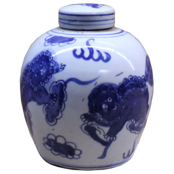 Chinese Oriental Small Blue White Porcelain Ginger Jar Hws115