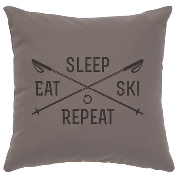 Image Pillow 16x16 Sleep,Eat,Ski,Repeat Cotton Chrome