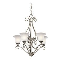 Kichler Camerena Chandelier 5-Light, 27"x31.25", Brushed Nickel, White Scavo