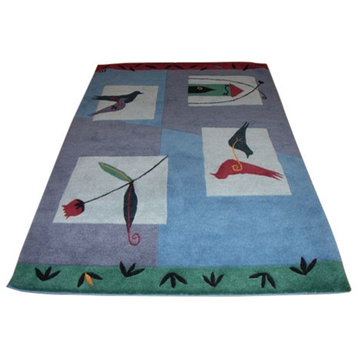 Artist Designed Contemporary Hand Knotted Wool Nepali Rug, 72"x108"