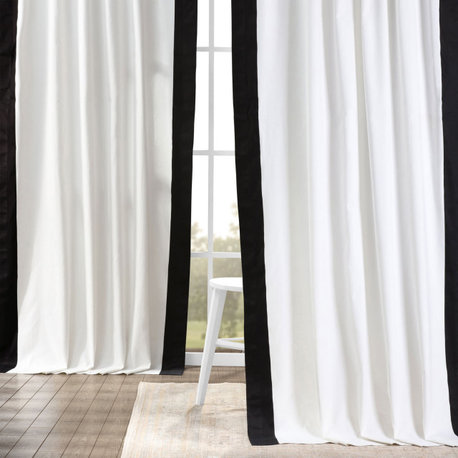 Vertical Colorblock Panama Single Panel Curtain, Warm Off-White & Black, 50"x84"