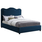 Meridian Furniture - Felix Linen Upholstered Bed, Navy, King - Catch some Z's in style when you're tucked into this Felix linen textured fabric bed. Rich navy linen textured fabric covers nearly every square inch of this fabulous bed, which features a curved headboard that's slightly padded to give you the ideal cozy spot for catching up on your bedtime reading. Espresso legs contrast nicely with the neutral fabric upholstery, adding to the overall sophisticated look of this handsome bed.