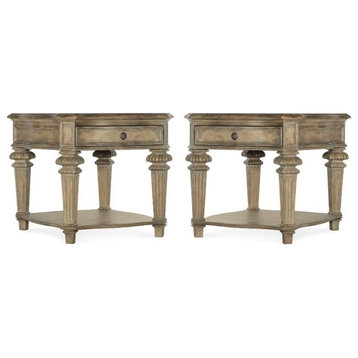 Home Square Rectangle One Drawer End Table in Natural - Set of 2