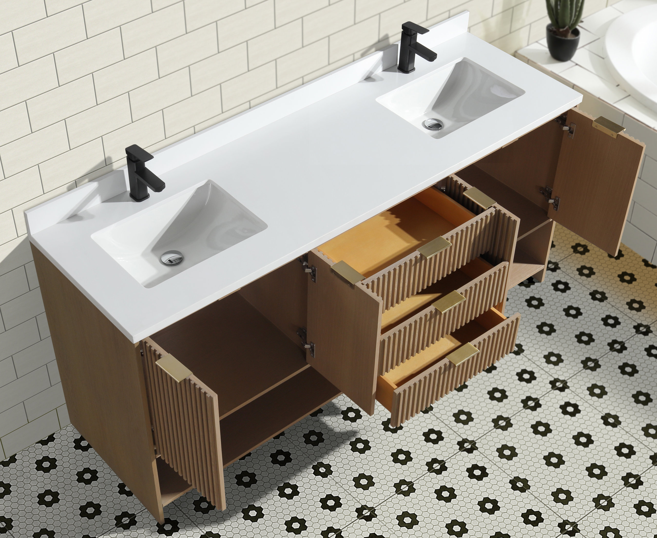 Ari Kitchen and Bath San Diego Bath Vanity, Oak, 72", Double Sink, Freestanding