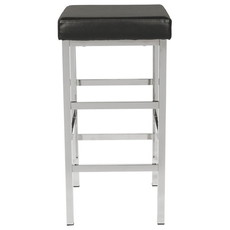 30" Chrome Backless Stool, Black Vinyl