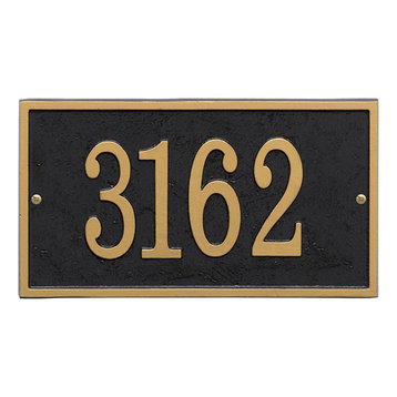 WHITEHALL Address Sign House Number Plaque, Rectangle - Black/Gold