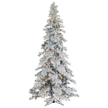 9' Heavily Flocked Layered Spruce With 750 Clear Lights