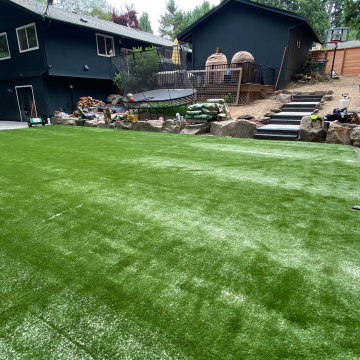 Aggregate Patio, Corner Stone Wall, & Synthetic Turf